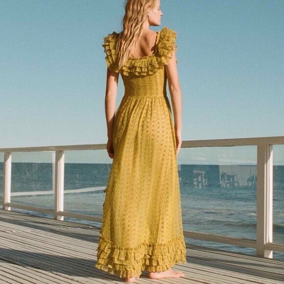 Doen Ernestine Maxi Silk Eyelet Embroidered Dress Moss Size XS - Picture 13 of 14